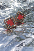 Red stone cloth earrings