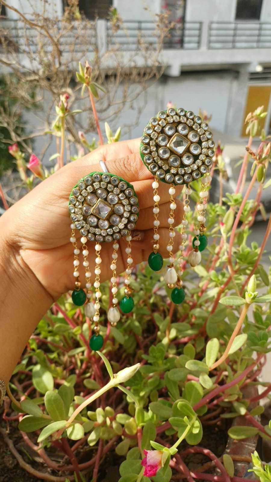 Emerald Pearl Chandbali Earrings